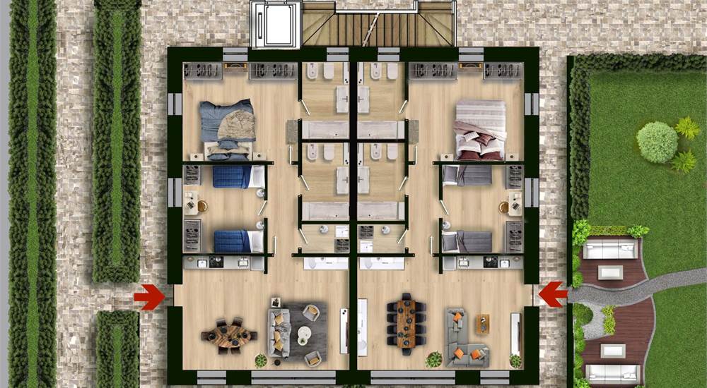 Locali piano terra Sin. giardino 100mq dest. 225mq